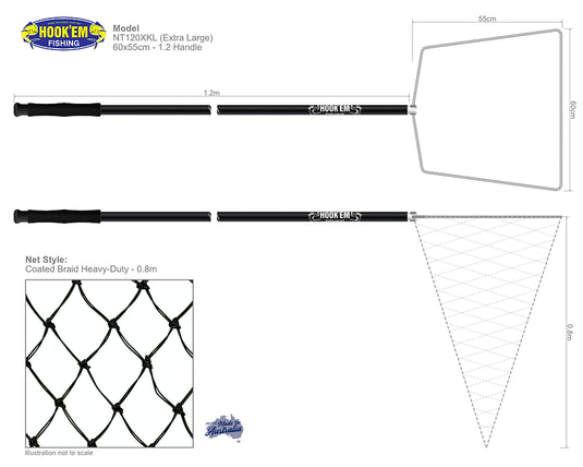Hook'em Landing Net (60x55cm Hoop / 80cm Deep)