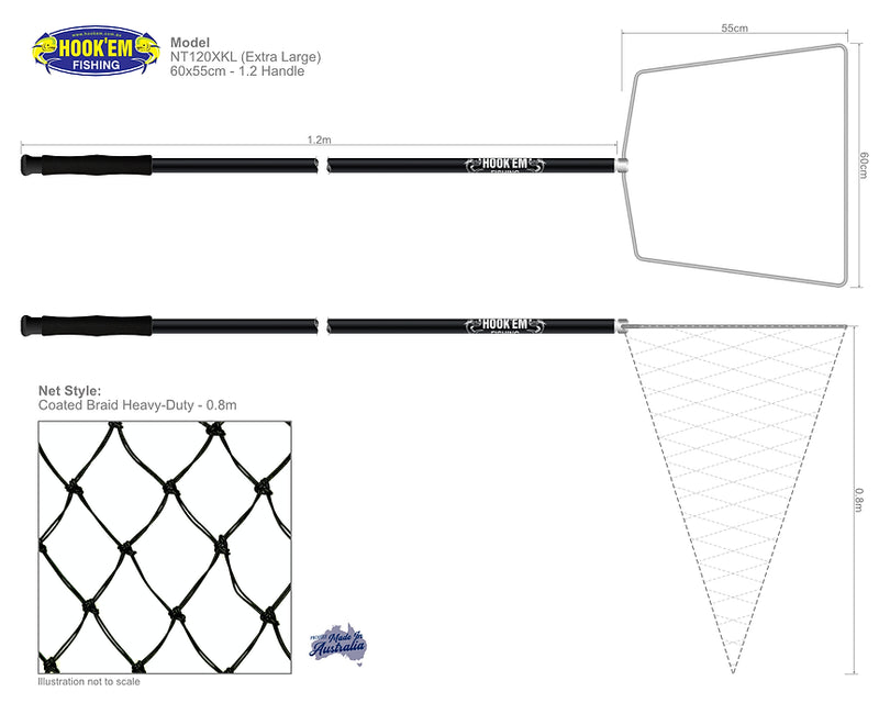 Load image into Gallery viewer, Hook&#39;em Landing Net (60x55cm Hoop / 80cm Deep)
