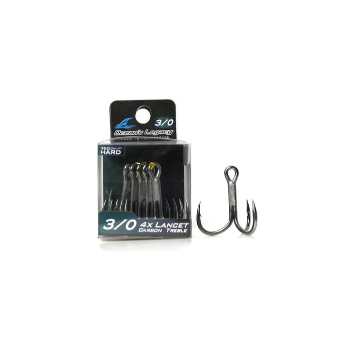 Load image into Gallery viewer, Ocean's Legacy Lancet - 4X Carbon Treble Hook
