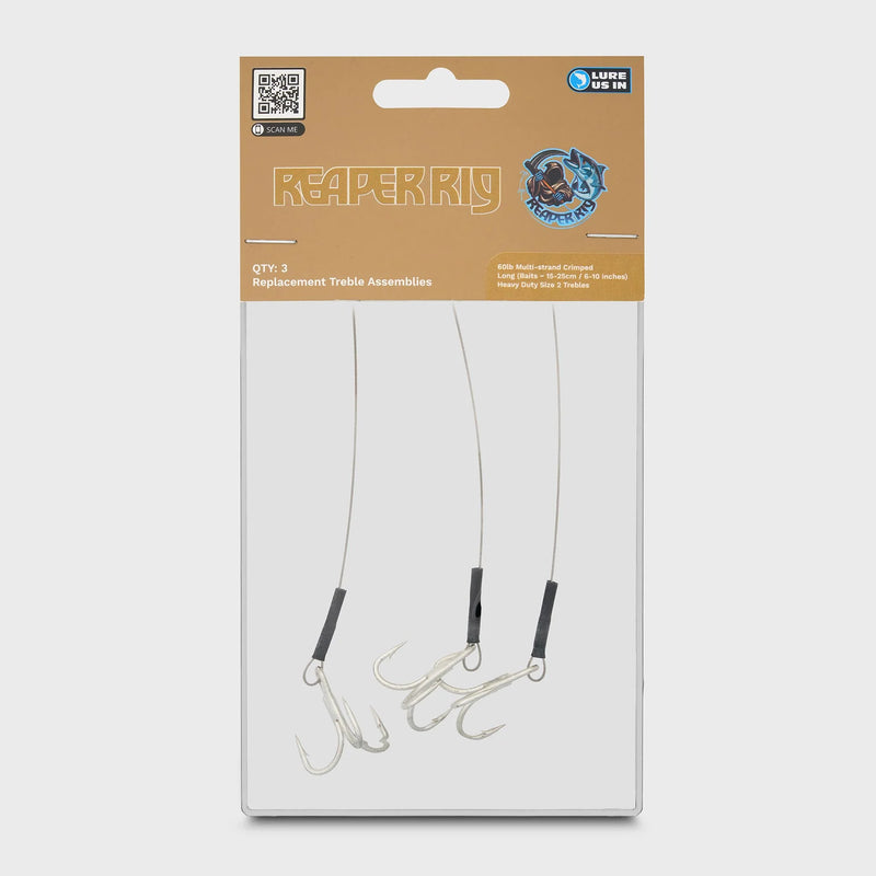 Load image into Gallery viewer, Lure Us In 60lb 140mm Multi-Strand / Size 2 Treble Hook Assemblies (pack of 3)
