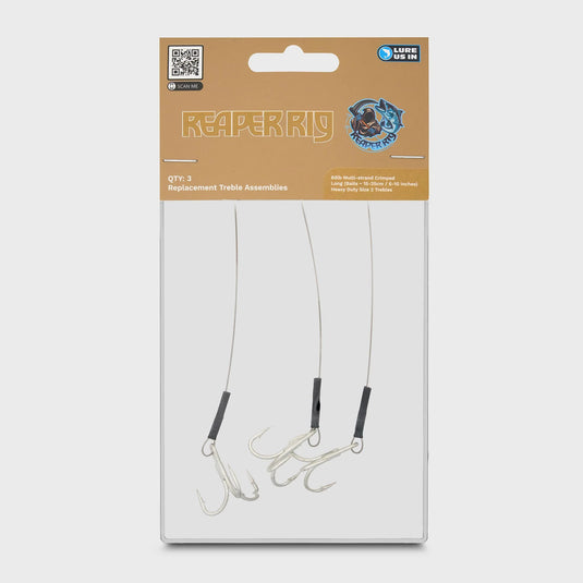 Lure Us In 60lb 140mm Multi-Strand / Size 2 Treble Hook Assemblies (pack of 3)