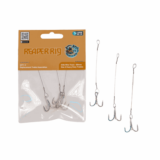 Lure Us In 44lb 80mm Treble Hook Assemblies (pack of 3)